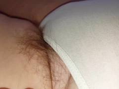 Wifes long pussy pubes in white cotton pantys